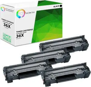 True Color Toner 36X Toner Cartridge 4 Pack - Premium Compatible Replacement for HP 36X CB436X Black High Yield Works With HP LaserJet P1505 P1505N M120 M120N M1522 1522F M1522N M1522NF M1550