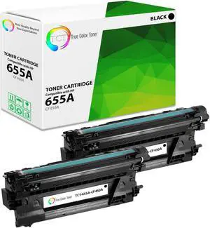 True Color Toner 655A Black Toner Cartridge 2 Pack - Premium Compatible Replacement for HP 655A CF450A Black Works With HP Color Laserjet Enterprise M652 M653 M681 M682