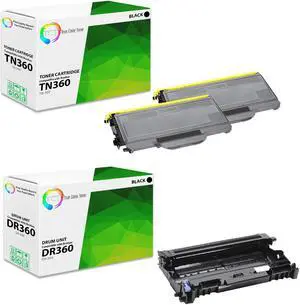 True Color Toner TN360 Toner Cartridge 2 Pack and DR360 Drum Unit - Premium Compatible Replacements for Brother HL-2140 2150N 2170W DCP-7030 7045N MFC-7320 7840W True Color Toner TN360 Toner Cartridge 2 Pack and DR360 Drum Unit - Premium Compatible Replacements for Brother HL-2140 2150N 2170W DCP-7030 7045N MFC-7320 7840W