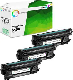 True Color Toner 655A Color Toner Cartridge 3 Pack - Premium Compatible Replacement for HP 655A CF450A CF451A CF453A CF452A High Yield Works With HP Color LaserJet Enterprise M652