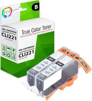 TCT CLI221 Black Ink Cartridge 2 Pack - Premium Compatible Replacement for Canon CLI-221 Black Works With Canon Pixma iP3600 iP4600 MP540 MP560 MP620 MP620B MP640 MP980 MP990 MX860 MX870