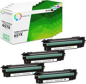 True Color Toner 657X Toner Cartridge 4 Pack - Premium Compatible Replacement for HP 657X CF470X CF471X CF473X CF472X High Yield Works With HP Color LaserJet Enterprise M681 M682  -BK C M Y