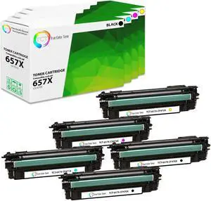 True Color Toner 657X Toner Cartridge 5 Pack - Premium Compatible Replacement for HP 657X CF470X CF471X CF473X CF472X High Yield Works With HP Color LaserJet Enterprise M681 M682  -BK C M Y