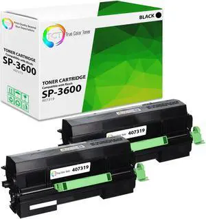 True Color Toner SP-3600 Toner Cartridge 2 Pack - Premium Compatible Replacement for Ricoh SP-3600 407319 Black High Yield Works With Ricoh Aficio SP 3600DN 3600SF SP3610SF
