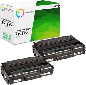 True Color Toner SP-377 Toner Cartridge 2 Pack - Premium Compatible Replacement for Ricoh Aficio SP-377 408161 Black Works With Ricoh Aficio SP377DNwX SP377SFNwX