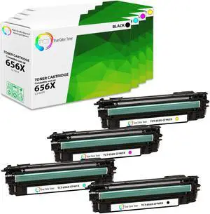 True Color Toner 656X Toner Cartridge 4 Pack - Premium Compatible Replacement for HP 656X CF460X CF461X CF462X CF463X High Yield Works With HP Color LaserJet Enterprise M652 M653  -BK C M Y
