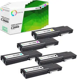 True Color Toner 2660 Toner Cartridge 5 Pack - Premium Compatible Replacement for Dell 593-BBBU 593-BBBT 593-BBBS 593-BBBR Works With High Yield Dell C2660DN C2665DNF