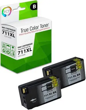 True Color Toner 711XL Black Ink Cartridge 2 Pack - Premium Compatible Replacement for HP 711XL 711 XL CZ133A Black Works With HP DesignJet T100 T120 T125 T520