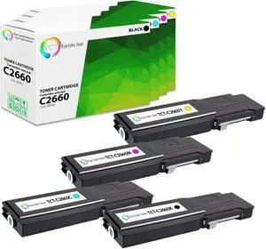 True Color Toner 2660 Toner Cartridge 4 Pack - Premium Compatible Replacement for Dell 593-BBBU 593-BBBT 593-BBBS 593-BBBR High Yield Dell C2660DN C2665DNF