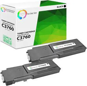 True Color Toner 3760 Black Toner Cartridge 2 Pack - Premium Compatible Replacement for Dell 331-8421 Black Works With Dell C3760 C3760DN C3760N