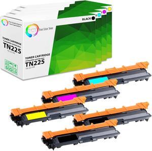 True Color Toner TN225 Toner Cartridge 5 Pack - Premium Compatible Replacement for Brother TN-225 TN-221 TN221BK TN225C TN225M TN225Y High Yield Works With Brother HL-3140 MFC-9130 DCP-9020