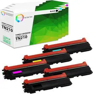 True Color Toner TN210 Toner Cartridge 5 Pack - Premium Compatible Replacement for Brother TN-210 TN210BK TN210C TN210M TN210Y Works With Brother HL-3040 3070 MFC-9010 9120 9320