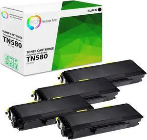 True Color Toner TN580 Toner Cartridge 4 Pack - Premium Compatible Replacement for Brother TN-580 TN580 Black High Yield Works With Brother DCP-8060 8065 HL-5240 5250 5280 MFC-8460 8870 8860