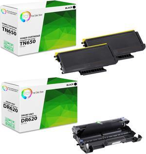 True Color Toner TN650 Toner Cartridge 2 Pack and DR620 Drum Unit - Premium Compatible Replacements for Brother DCP-8080DN 8085DN HL-5340D 5370DW MFC-8480DN 8890DW