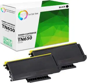 True Color Toner TN650 Toner Cartridge 2 Pack - Premium Compatible Replacement for Brother TN-650 Black High Yield Works With Brother DCP-8080DN 8085DN HL-5340D 5370DW MFC-8480DN 8890DW