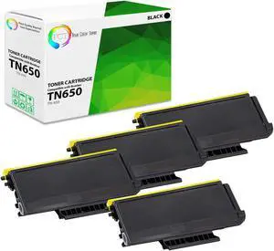 True Color Toner TN650 Toner Cartridge 4 Pack - Premium Compatible Replacement for Brother TN-650 Black High Yield Works With Brother DCP-8080DN 8085DN HL-5340D 5370DW MFC-8480DN 8890DW