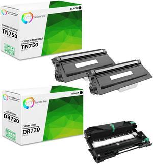 TCT TN750 Toner Cartridge 2 Pack and DR720 Drum Unit - Premium Compatible Replacements for Brother HL-5440D 5450 6180 MFC-8510 8950 DCP-8110 8250