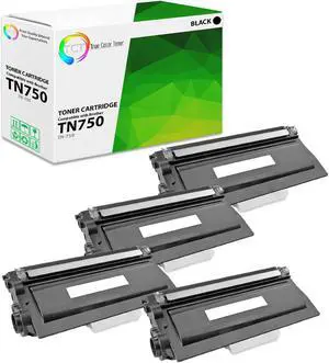 True Color Toner TN750 Toner Cartridge 4 Pack - Premium Compatible Replacement for Brother TN-750 Black High Yield Works With Brother HL-5440D 5450 6180 MFC-8510 8520 8950 DCP-8110 8250