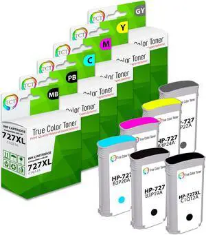 TCT 727XL Ink Cartridge 6 Pack - Premium Compatible Replacement for HP 727XL High Yield Works With HP DesignJet T920 T930 T1500 T1530