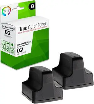 True Color Toner 02 Black Ink Cartridge 2 Pack - Premium Compatible Replacement for HP 02 C8721WN Black Works With HP Photosmart 3110 3210 3210v 3210xi 3310 C5180 D7245 D7255