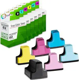 True Color Toner 02 Ink Cartridge 6 Pack - Premium Compatible Replacement for HP 02 Works With HP Photosmart 3110 3210 3210v 3210xi 3310 C5180 D7245 D7255