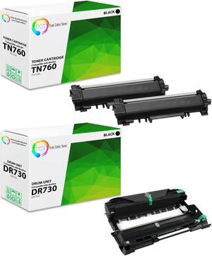 True Color Toner TN760 Toner Cartridge 2 Pack and DR730 Drum Unit - Premium Compatible Replacements for Brother HL-L2350DW L2370DW DCP-L2550DW MFC-L2710DW L2730DW