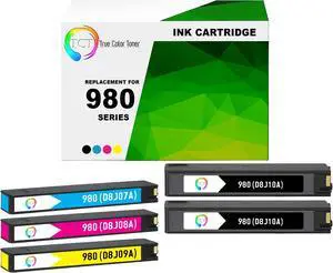 True Color Toner 980 Ink Cartridge 5 Pack - Premium Compatible Replacement for HP 980 Works With HP OfficeJet Enterprise X555dn X555xh X585dn X585f X585z