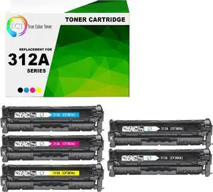 True Color Toner 312A Toner Cartridge 5 Pack - Premium Compatible Replacement for HP 312A CF380A CF381A CF382A CF383A Works With HP Color LaserJet Pro MFP M476NW M476DN M476DW