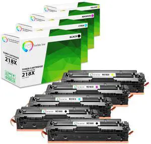 TCT 218X Toner Cartridge 5 Pack - Premium Compatible Replacement WITH CHIP Works With HP LaserJet Pro 3201, MFP 3301 Printers (Black Cyan Magenta Yellow) - not compatible with "-e" suffix printers"