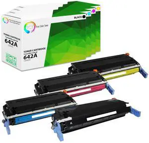 True Color Toner 642A Toner Cartridge 4 Pack - Premium Compatible Replacement for HP 642A CB400A CB401A CB402A CB403A Works With HP Color LaserJet Enterprise CP4005N CP4005DN