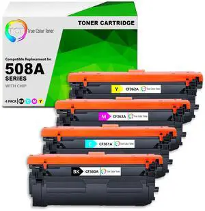 True Color Toner 508A Toner Cartridge 4 Pack - Premium Compatible Replacement for HP 508A CF360A CF361A CF362A CF363A Works With HP LaserJet Enterprise M552 M553 M577