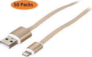Nippon Labs USB-LI-6-GL-50P Gold Aluminum MFI Lightning Flat Cable with Gold Connetors and Gold Cable - 50 Packs