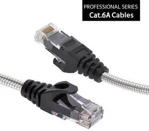 Nippon Labs 15FT CAT.6A Patch Cable Armored Anti-Rodent Slim Cables, 28AWG 10 Feet Gigabit LAN Network Cable RJ45 High Speed Ethernet Cable 60CAT6A-15-28AM