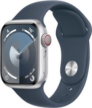 Apple Watch Series 9 41mm GPS + Cellular Silver Aluminum Case with Storm Blue Sport Band  M/L