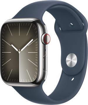Apple Watch Series 9 45mm GPS + Cellular Silver Stainless Steel Case with Blue Sport Band M/L