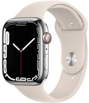 Apple Watch Series 7 45mm GPS + Cellular Silver Stainless Steel Case - Starlight Sport Band
