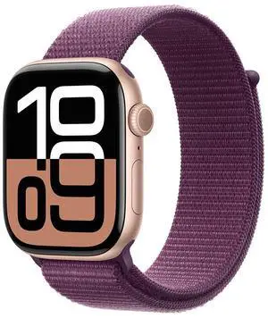 Apple Watch Series 10 46mm GPS + Cellular Rose Gold Aluminum Case with Plum Sport Loop M/L