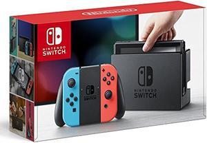 Nintendo Switch with Neon Blue and Red Controllers