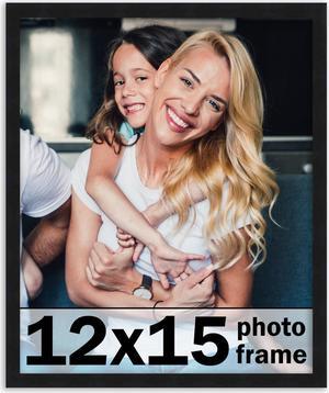 12x15 Frame Black Solid Wood Picture Frame | 0.75 Inch Moulding Width | Includes UV Acrylic Plexiglass, Acid Free Foam Backing Board and Hanging Hardware