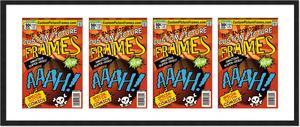 Black Comic Book Frame with White Mat - 4 Openings to Display 4 7.125"x10.5" Silver Age Comic Published Between 1956 and 1970 Comic Books Horizontally - with UV Acrylic, Backing & Hardware
