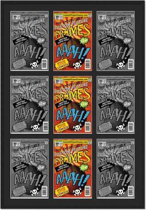 9 Comic Book Frame Black Collage Comic Book Frame with Black Mat to Display 9 Silver Age Comic Published Between 1956 and 1970 Comic Books with UV Acrylic, Backing & Hanging Hardware