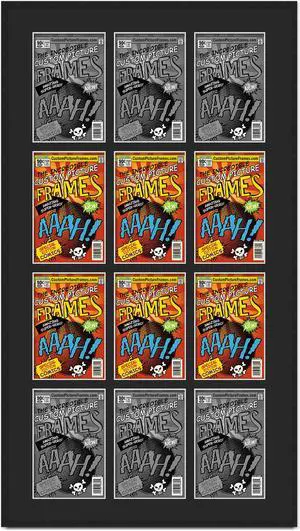 12 Comic Book Frame Black Collage Comic Book Frame with Black Mat to Display 12 Current Era Comic Published After 1985 Comic Books with UV Acrylic, Backing & Hanging Hardware