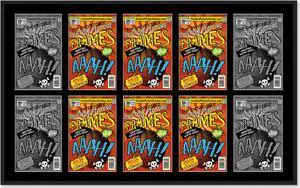 10 Comic Book Frame Black Collage Comic Book Frame with Black Mat to Display 10 Current Era Comic Published After 1985 Comic Books with UV Acrylic, Backing & Hanging Hardware