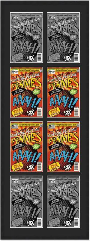 8 Comic Book Frame Black Collage Comic Book Frame with Black Mat to Display 8 Silver Age Comic Published Between 1956 and 1970 Comic Books with UV Acrylic, Backing & Hanging Hardware