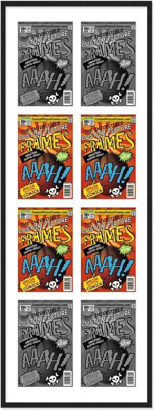 8 Comic Book Frame Black Collage Comic Book Frame with White Mat to Display 8 Current Era Comic Published After 1985 Comic Books with UV Acrylic, Backing & Hanging Hardware