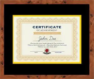 15x18 Brown Diploma Frame - Black on Gold Double Mat - Displays 11x14 Diplomas with Mat or 15x18 Inch Without Mat - With Acrylic Front and Foam Board Backing