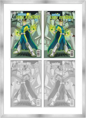 SIlver Comic Book Frame with White Mat - 4 Openingss to Display 4 7.125"x10.5" Silver Age Comic Published Between 1956 and 1970 Comic Books in a 2x2 Grid - with UV Acrylic, Backing & Hardware