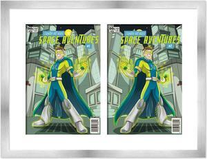 Silver Comic Book Frame with White Mat - 2 Openings to Display 2 7.75"x10.5" Golden Age Comic Published Between 1938 and 1956 Comic Books - with UV Acrylic, Backing & Hardware