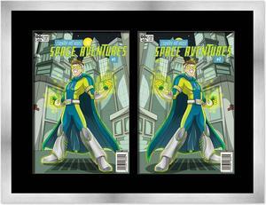 Silver Comic Book Frame with Black Mat - 2 Openings to Display 2 6.875"x10.5" Current Era Comic Published After 1985 Comic Books - with UV Acrylic, Backing & Hardware