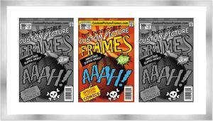 Silver Comic Book Frame with White Mat - 3 Openings to Display 3 7.75"x10.5" Golden Age Comic Published Between 1938 and 1956 Comic Books Horizontally - with UV Acrylic, Backing & Hardware